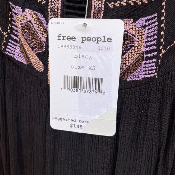 Free People Rhiannon Embroidered Babydoll Dress Black Purple Size XS New - Picture 10 of 12